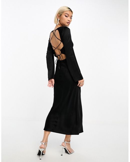 Other Stories satin lace-up open back midi dress