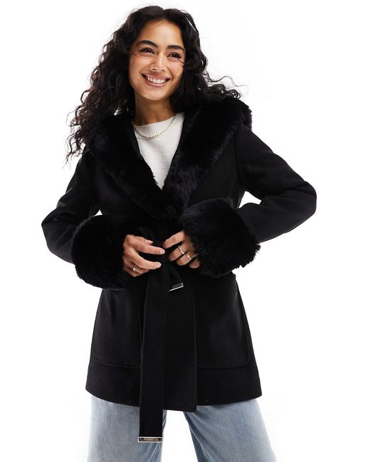 River Island belted faux fur short jacket