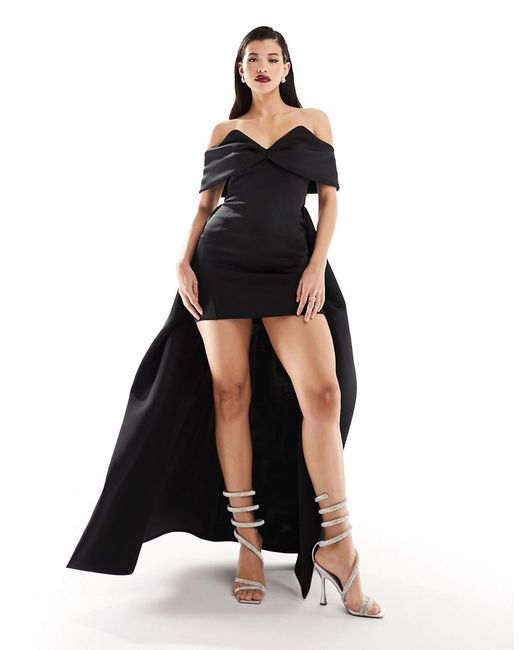 Asos Design structured premium bardot mini dress with train detail
