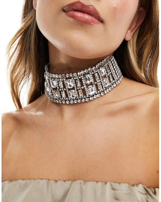 Asos Design Limited Edition choker necklace with wide crystal design tone