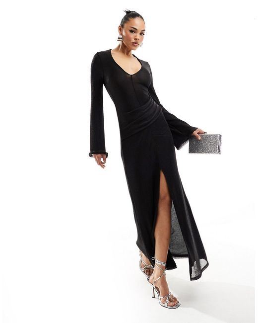 Asos Design chainmail sheer plunge maxi dress with angel sleeves