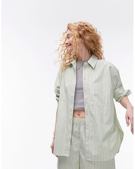 TopShop oversized stripe shirt green and cream part of a set-