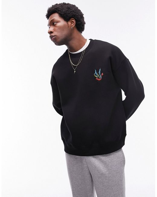 Topman oversized fit sweatshirt with swallow embroidery