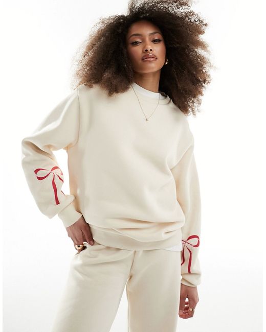 Asos Design sweatshirt with bow detail cream part of a set-