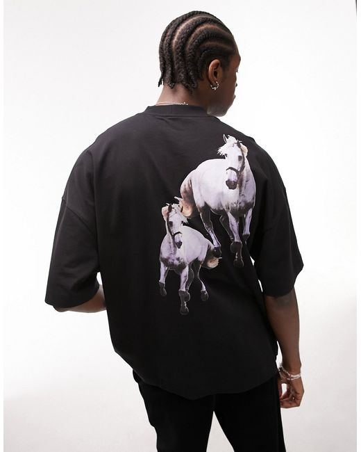 Topman premium extreme oversized fit T-shirt with front and back horse print
