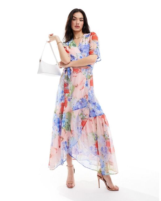 Hope & Ivy ruffle wrap maxi dress pink floral