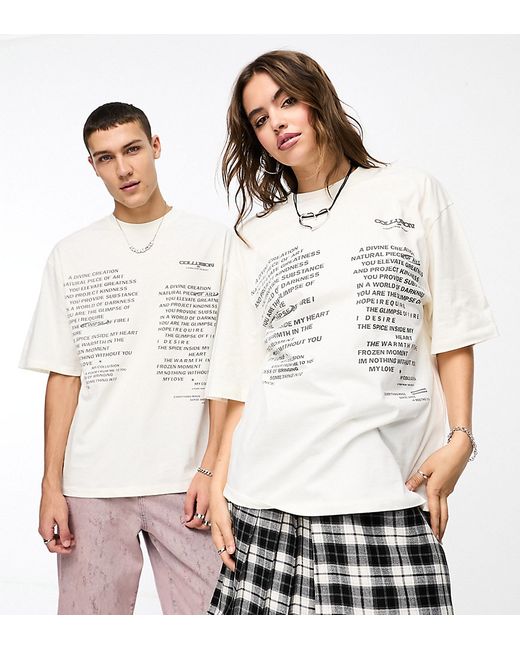 Collusion ecru oversized t-shirt with text print-