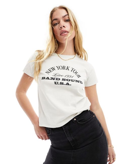 Pull & Bear graphic New York Tour T-shirt ecru-