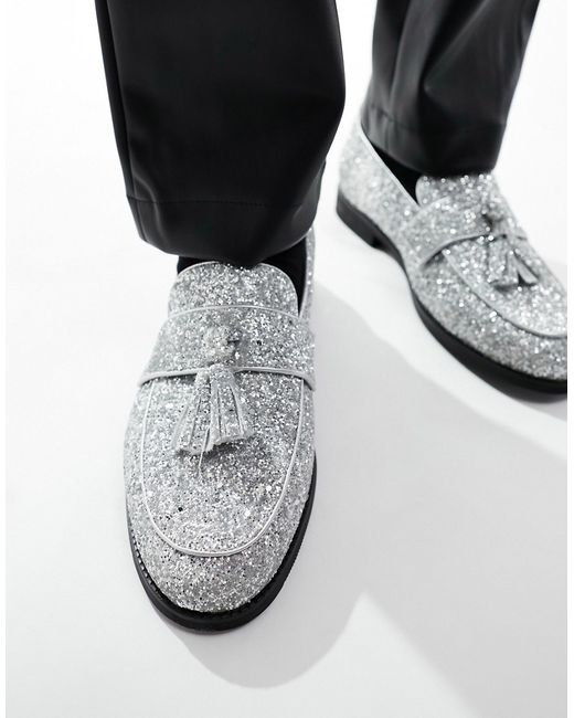 Truffle Collection faux leather tassel loafers glitter