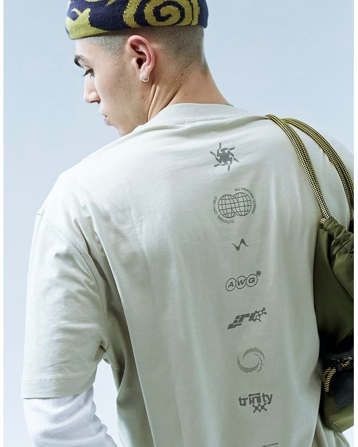 Asos Design oversized t-shirt beige with back spine print-