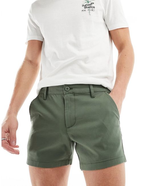 Asos Design skinny shorter length chino shorts khaki-