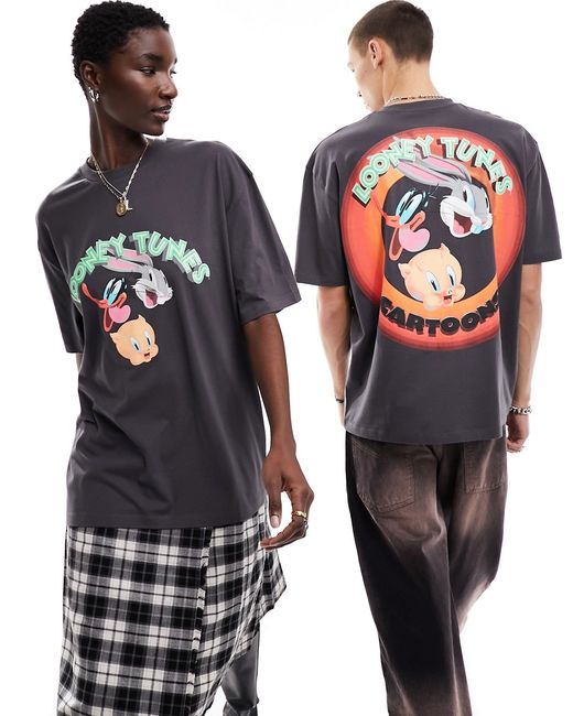 Asos Design oversized graphic tee with Looney Tunes back print charcoal-
