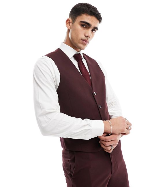 Asos Design slim suit waistcoat burgundy-