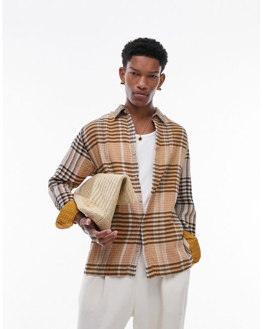 Topman long sleeve relaxed textured checked shirt