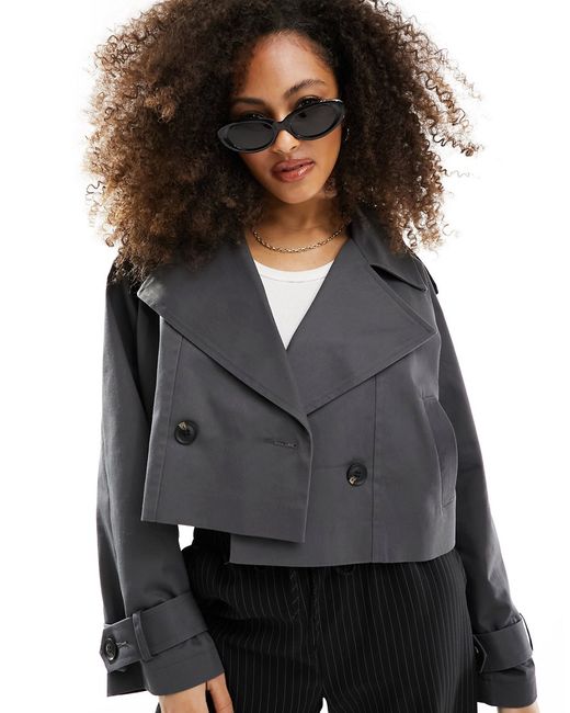 Asos Design cropped trench coat charcoal-