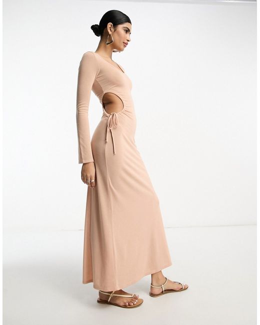 Asos Design Scoop ruched side maxi dress with long sleeve light