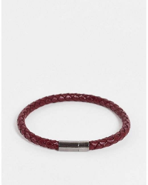 Topman leather bracelet burgundy-