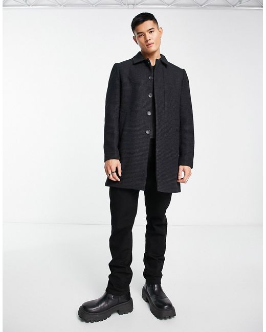 French Connection single breasted collar coat charcoal houndsooth-