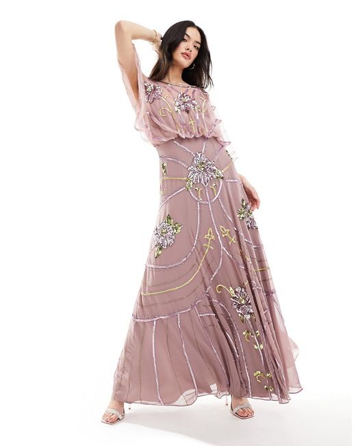 Asos Design embellished batwing maxi dress with floral artwork