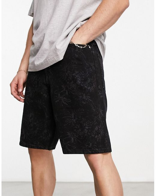 Asos Design slim regular length denim shorts with floral print-