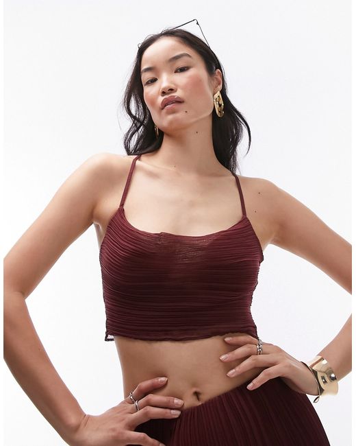 TopShop plisse cowl cropped cami maroon part of a set-