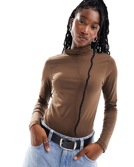Selected Femme high neck long sleeve top brown-