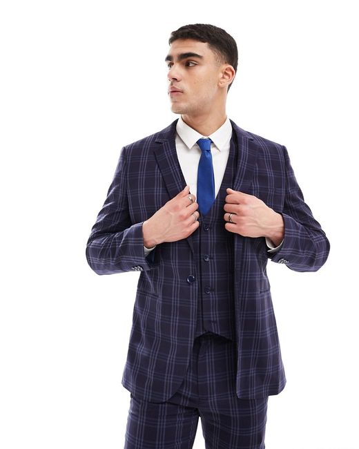 Asos Design skinny suit jacket tonal plaid