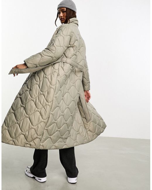 Vero Moda quilted high neck maxi puffer coat stone-