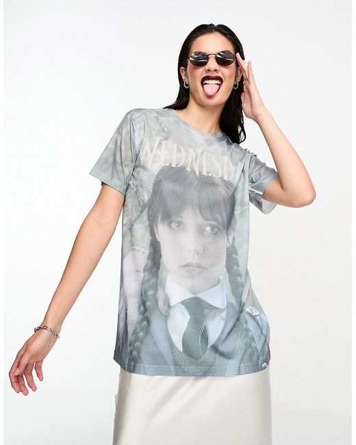 Asos Design Wednesday Addams oversized t-shirt with license placement graphic print-