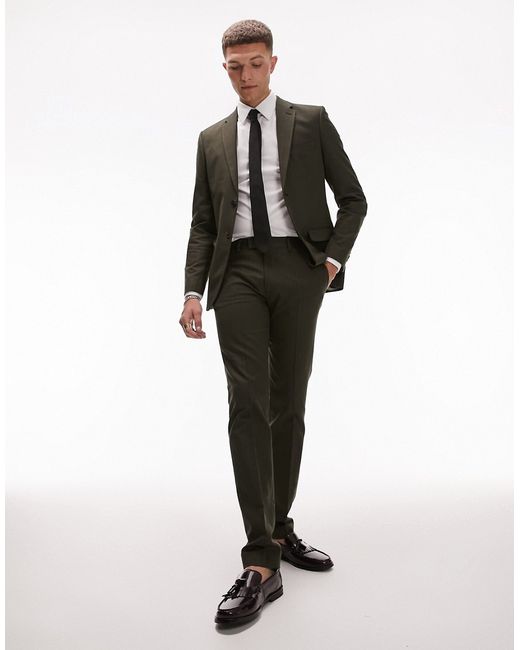 Topman skinny herringbone suit pants khaki-