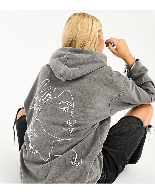 Reclaimed Vintage sketched face hoodie charcoal-