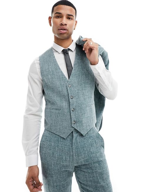 Asos Design wedding slim suit vest crosshatch
