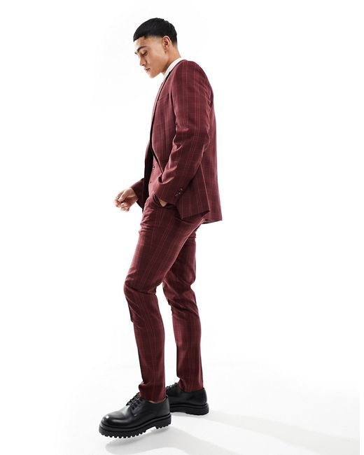 Asos Design skinny suit pants burgundy tonal check-