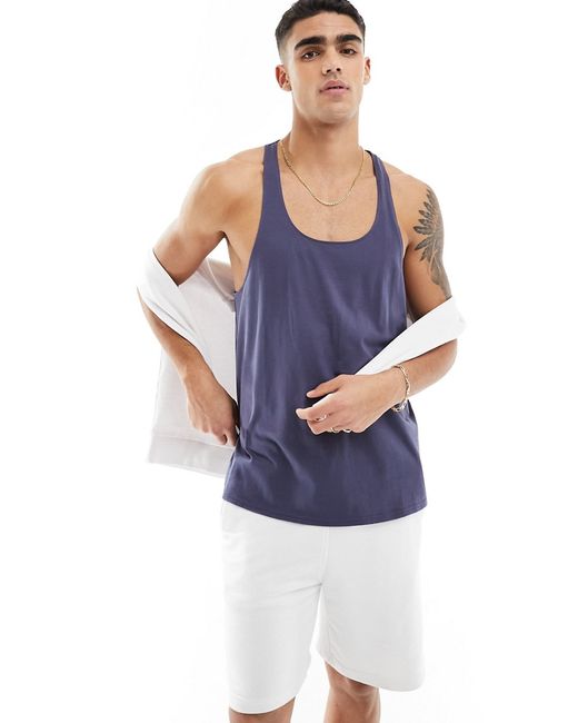 Asos 4505 Icon training stringer tank top with quick dry slate blue gray-
