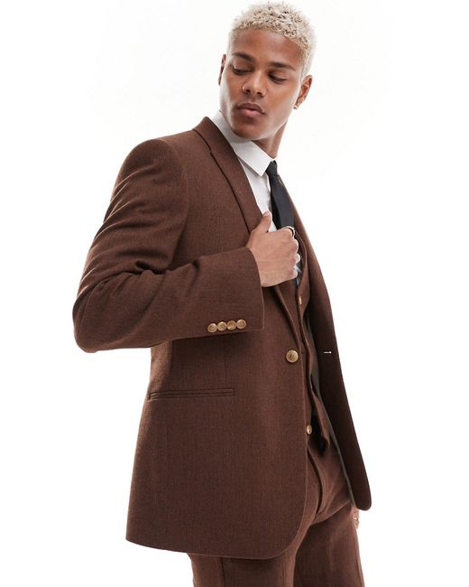 Asos Design wedding skinny wool mix suit jacket basketweave texture