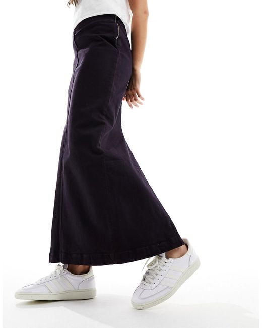 Monki denim midi skirt with front split dark tint