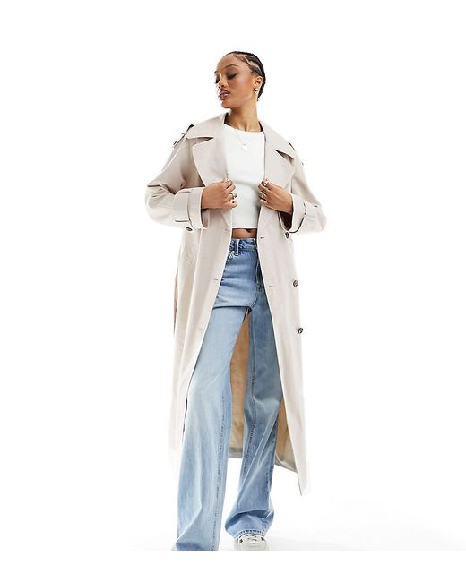 ASOS Tall DESIGN Tall linen mix trench coat stone-