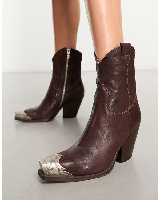 Free People brayden leather toe-cap detail cowboy ankle boots hot fudge-