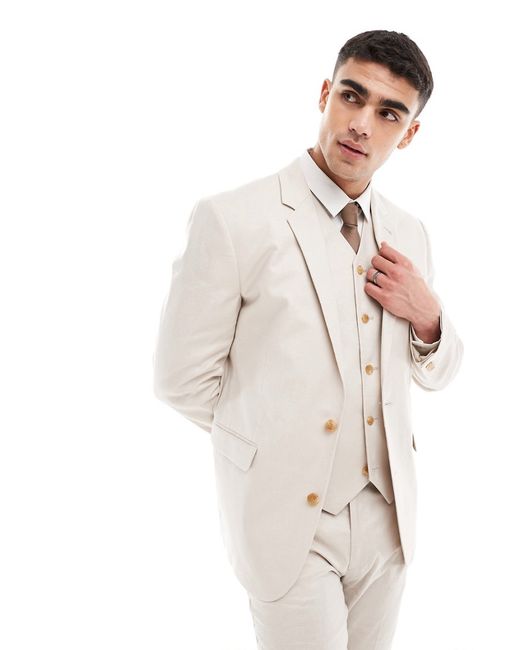 Asos Design slim linen blend suit jacket stone-
