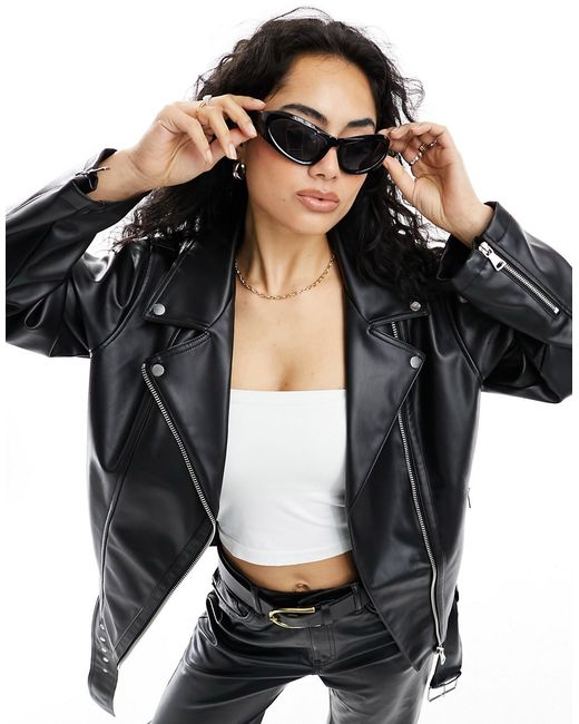 Asos Design longline oversized faux leather biker jacket