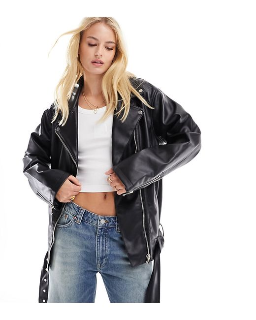 ASOS Tall DESIGN Tall longline oversized faux leather biker jacket