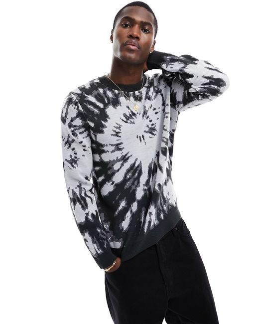 Asos Design relaxed knit sweater black with tie dye pattern-
