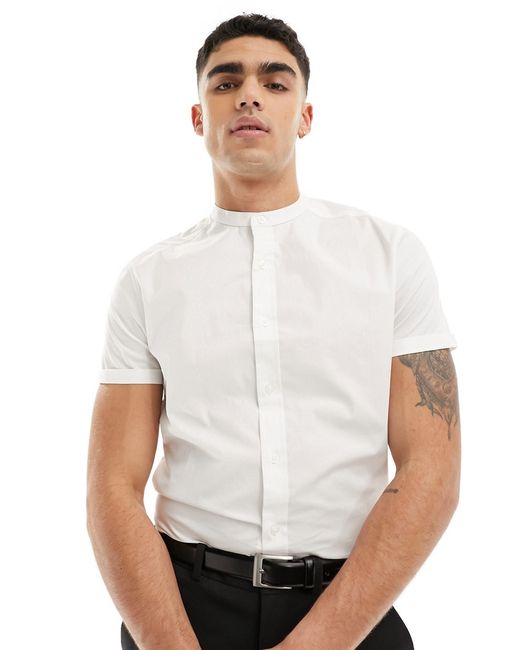 Asos Design slim fit grandad collar shirt with roll sleeves