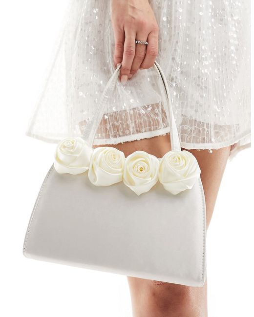 True Decadence bridal rose clutch bag cream satin-