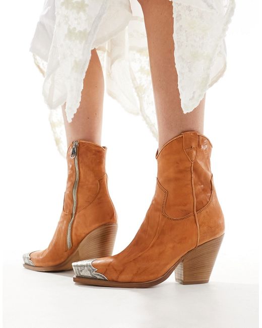 Free People brayden leather western boots with toecap deep tan-
