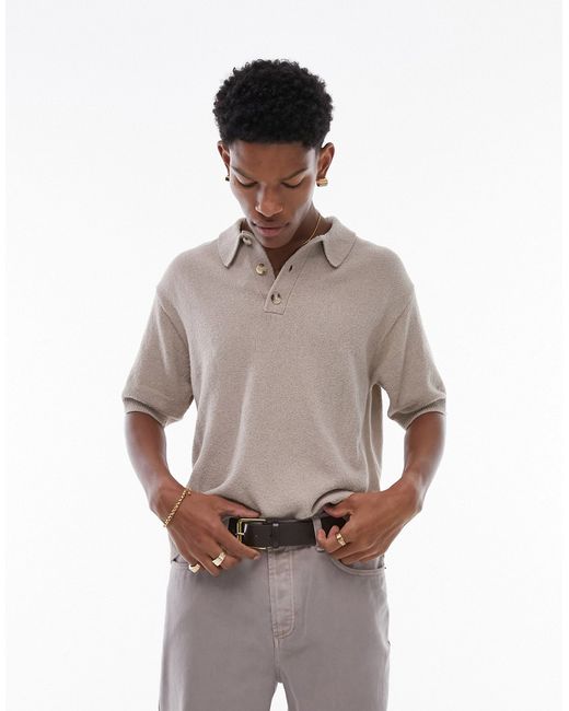 Topman knitted textured polo stone-