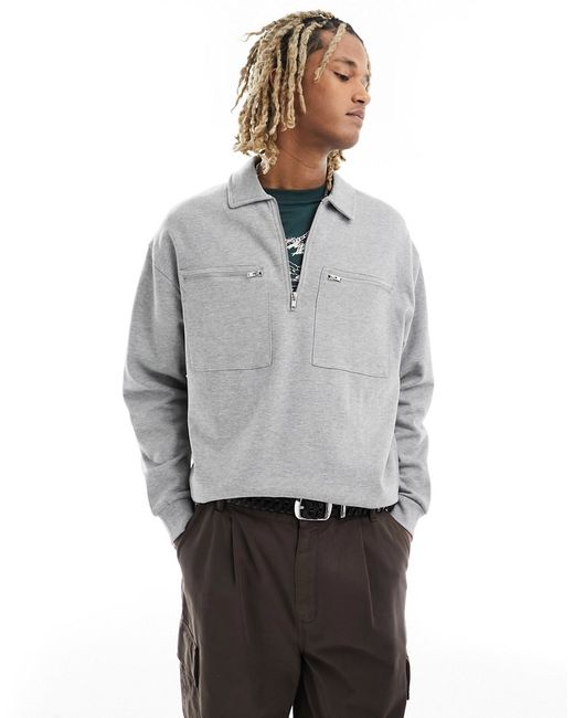 Asos Design oversized half zip sweatshirt with pockets heather
