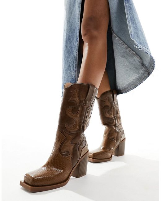 Public Desire western mid ankle boots with snake print vintage