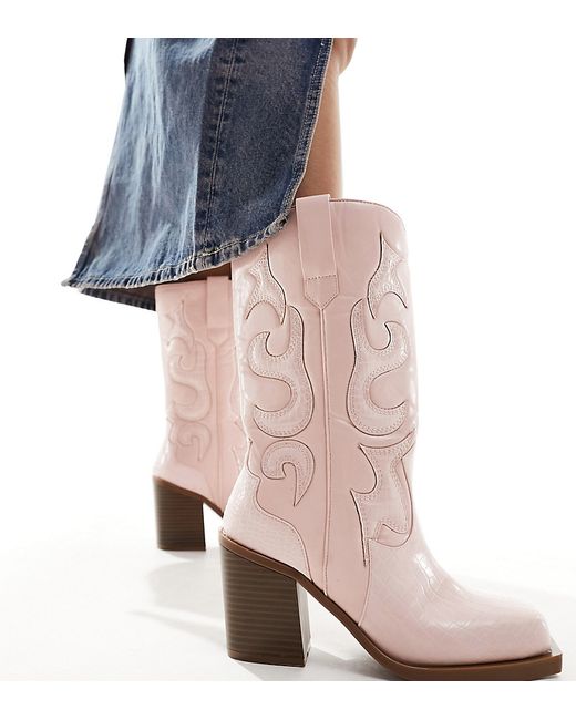 Public Desire Wide Fit western mid ankle boots with snake print