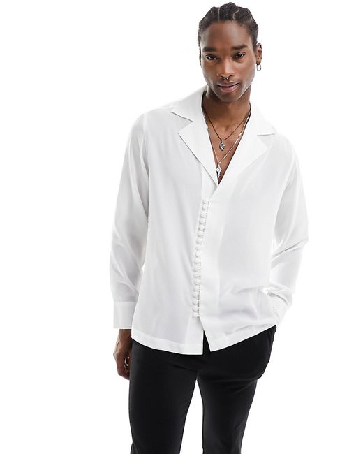 Asos Design relaxed deep wide revere shirt with loop button detail